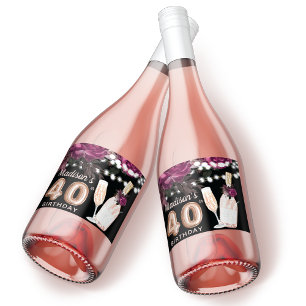 Black Wine Luxury 40th Birthday Personalized Sparkling Wine Label