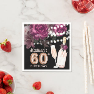 Black Wine Luxury 60th Birthday Personalized Napkins