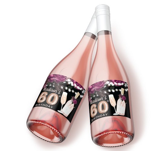 Black Wine Luxury 60th Birthday Personalized Sparkling Wine Label