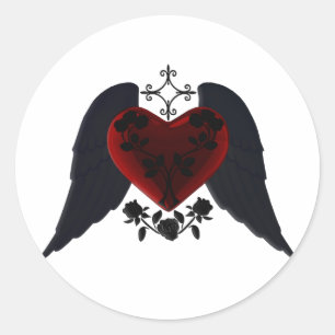 Black Winged Goth Heart Stickers