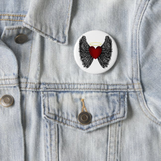 Black Winged Halo Heart Button