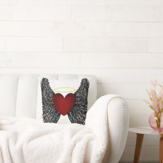 Black Winged Halo Heart Throw Pillow