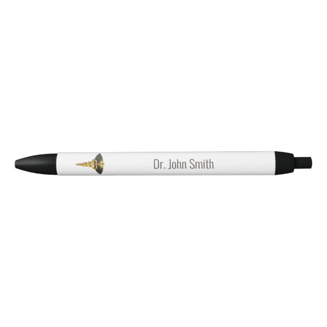 Black Wings Elegant Gold Caduceus Classy Medical Pen (Front)