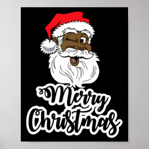 Black winking santa merry christmas african americ poster