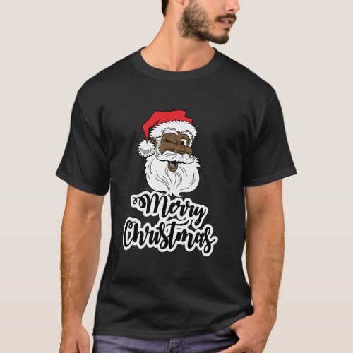 Black Winking Santa Merry Christmas African Americ T_Shirt