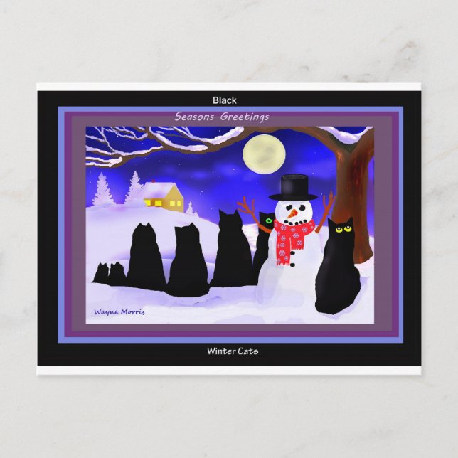 Black Winter cats Christmas cards (Front)