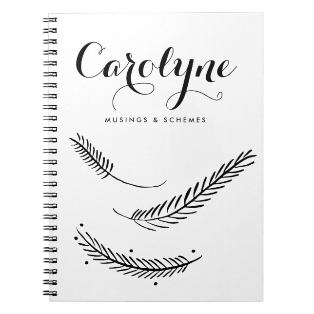 Black Winter Feathers Calligraphy Personalized Notebook (Front)