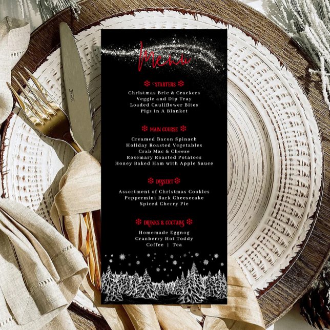Black Winter Holiday Christmas Dinner Menu (Winter Christmas Dinner Black Menu)