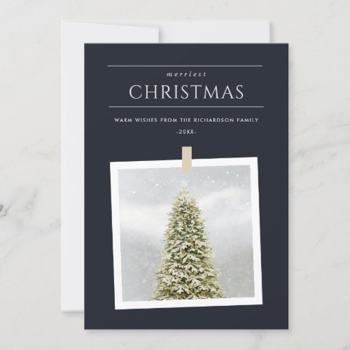 BLACK WINTER PHOTO SNOW MERRIEST CHRISTMAS TREE HOLIDAY CARD