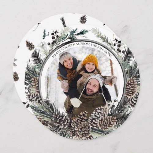 Black Winter Pine Cone Wreath Round Photo Holiday 