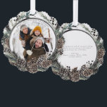 Black Winter Pine Merry Christmas Photo Wreath Ornament Card<br><div class="desc">Spread a bit of holiday cheer and immortalize your precious family moments with the Black Winter Pine Merry Christmas Photo Wreath Ornament Card! You can you as gift tag as well as a christmas card ornament for your loved ones christmas tree. With a contemporary black circle wreath adorned with winter...</div>