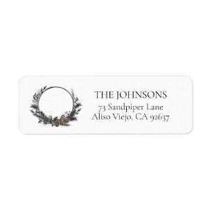 Black Winter Pinecone Berry Wreath Return Address Label
