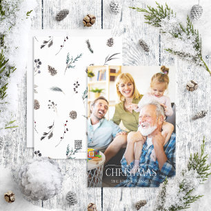 Black Winter Pinecone Merry Christmas Photo Holida Holiday Card