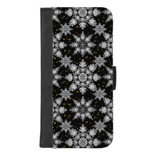 Black Winter Snowflakes Minimal Winter Design iPhone 8/7 Plus Wallet Case