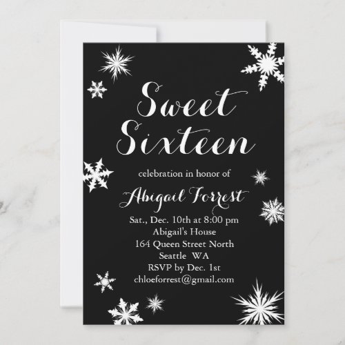 Black Winter Sweet Sixteen Invitation