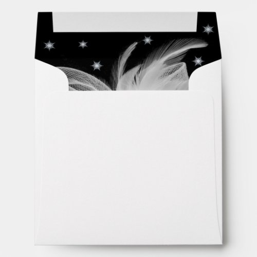 Black Winter White Feathers Invitation Envelope