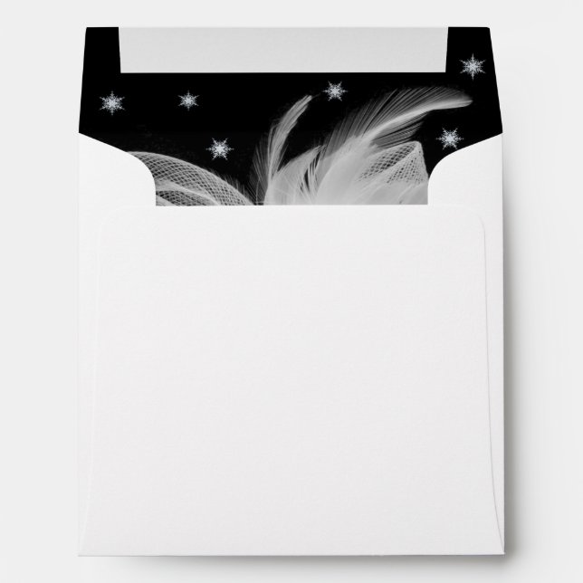 Black Winter White Feathers Invitation Envelope (Back (Bottom))