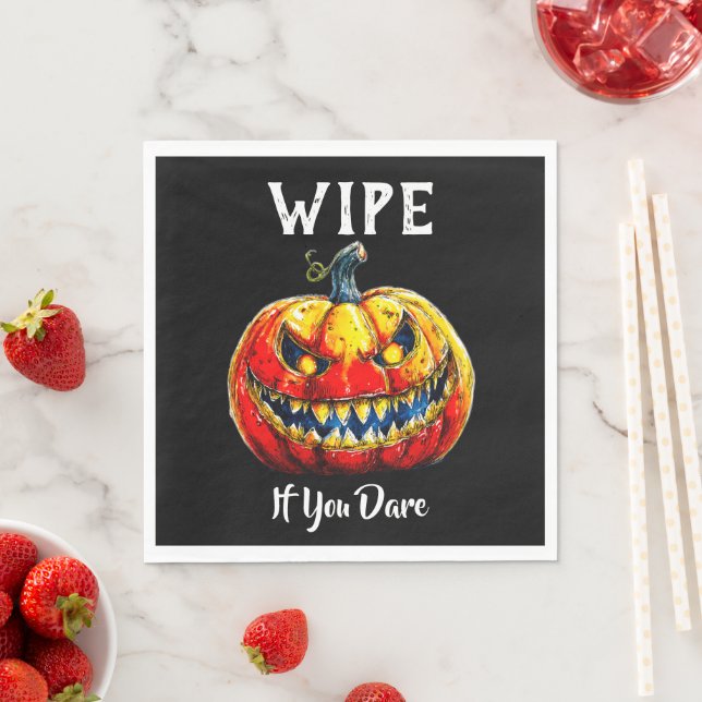 Black Wipe if you dare Halloween Smiling Pumpkin Napkins (Insitu)
