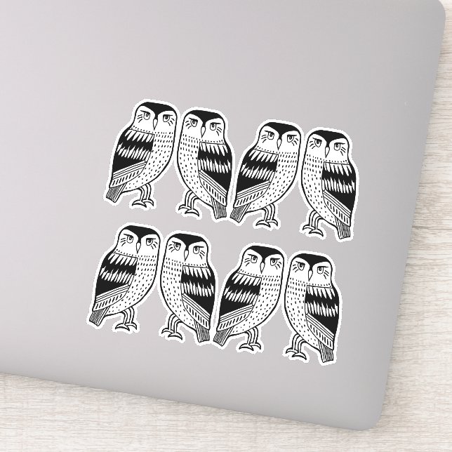 Black Wise Owls Line Drawing Art Sticker (Detail)