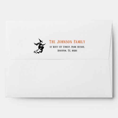 Black Witch Halloween Party White Return Address Envelope