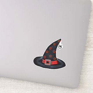 Black Witch Hat Silver Buckle Orange Stars Spider Sticker