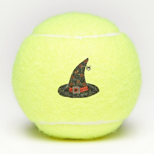 Black Witch Hat Silver Buckle Stars Spider Tennis Balls