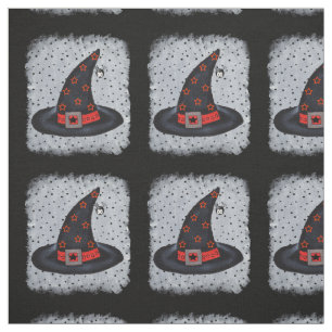 Black Witch Hat Spider Orange Black Stars Fabric