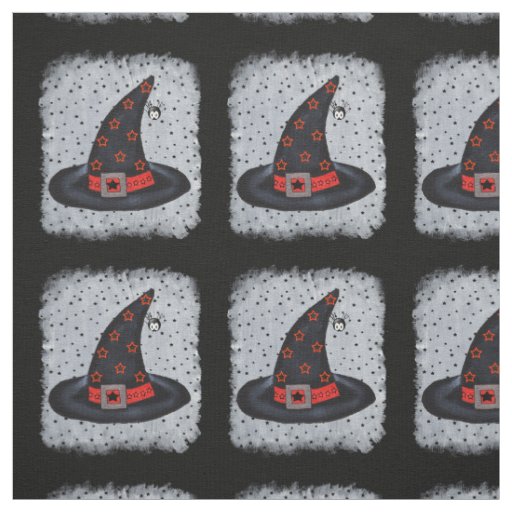 Black Witch Hat Spider Orange Black Stars Fabric