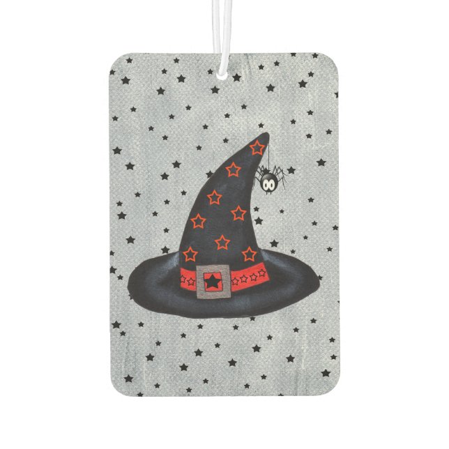 Black Witch Hat Stars Cute Spider Halloween Air Freshener (Back)