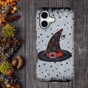 Black Witch Hat Stars Cute Spider Halloween iPhone 17 Case