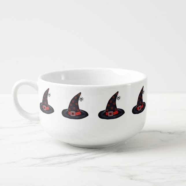 Black Witch Hat Stars Cute Spider Halloween Soup Mug (Right)