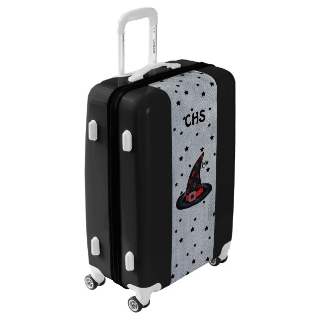 Black Witch Hat Stars Cute Spider Silver Buckle Luggage (Rotated Left)