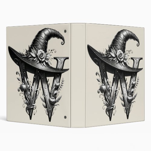 Black Witch Hat Witchy Letter W Custom Initial  3 Ring Binder