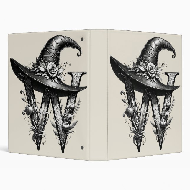Black Witch Hat Witchy Letter W Custom Initial  3 Ring Binder (Background)