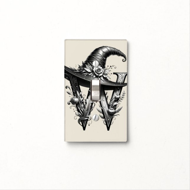 Black Witch Hat Witchy Letter W Custom Initial  Light Switch Cover (In Situ)
