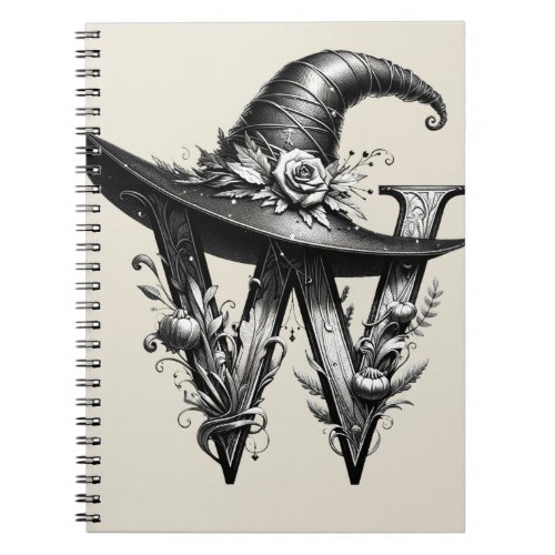 Black Witch Hat Witchy Letter W Custom Initial  Notebook