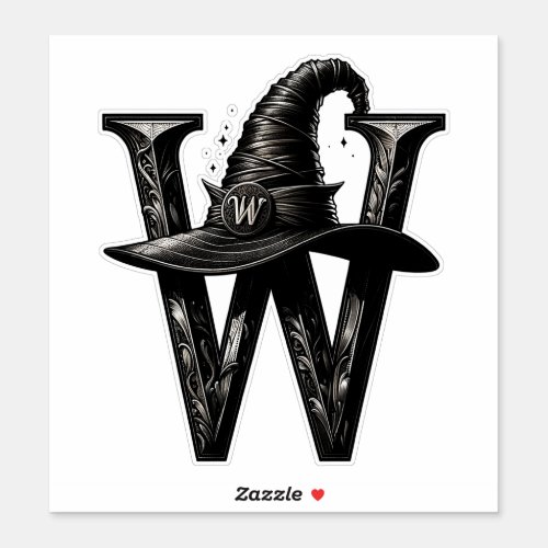 Black Witch Hat Witchy Letter W Custom Initial  Sticker