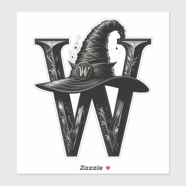 Black Witch Hat Witchy Letter W Custom Initial  Sticker (Sheet)