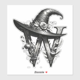 Black Witch Hat Witchy Letter W Custom Initial  Sticker