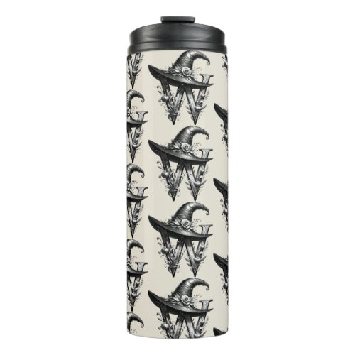 Black Witch Hat Witchy Letter W Custom Initial  Thermal Tumbler