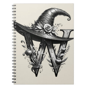Black Witch Hat Witchy Letter W Magic Spell Notebook
