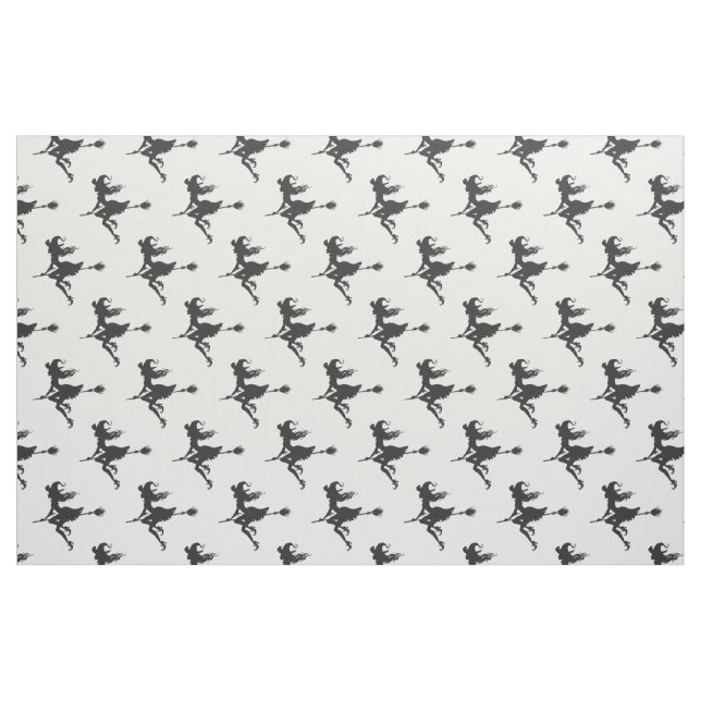 Black Witch Riding Broom Halloween Thunder_Cove Fabric (Fat Quarter)