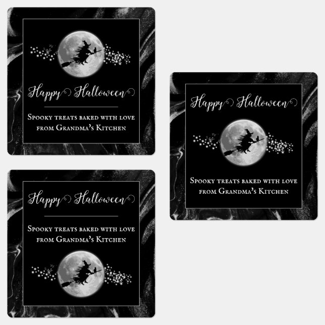 Black Witch Silhouette Halloween Labels (Group)