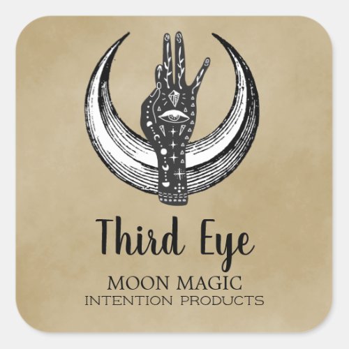 Black Witchcraft Hand Moon Intention Spells Square Sticker