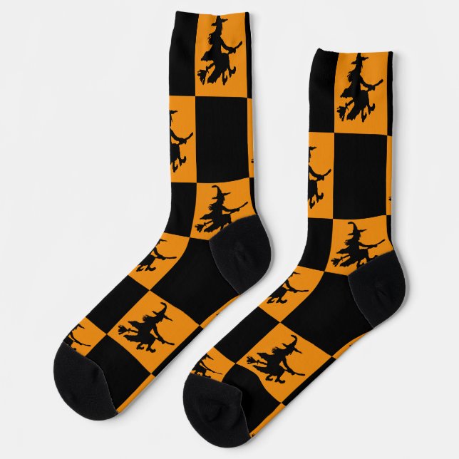 Black Witches Black & Orange Checkered Socks (Left)