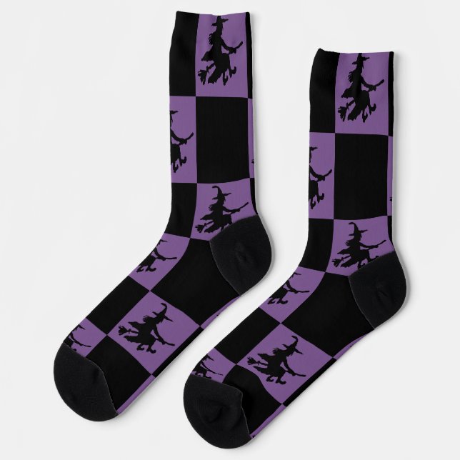 Black Witches Black & Purple Checkered Socks (Left)