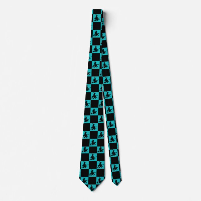 Black Witches Black & Teal Checkered Neck Tie (Front)