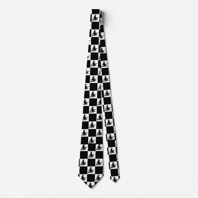 Black Witches Black & White Checkered Neck Tie (Front)