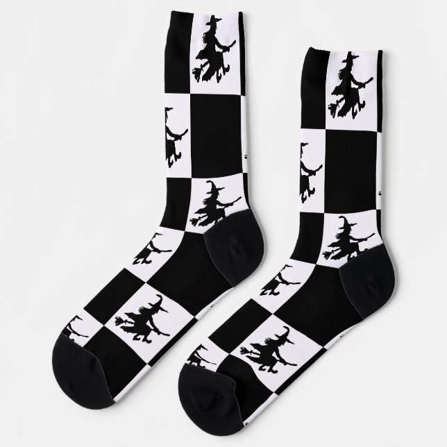 Black Witches Black & White Checkered Socks (Left)