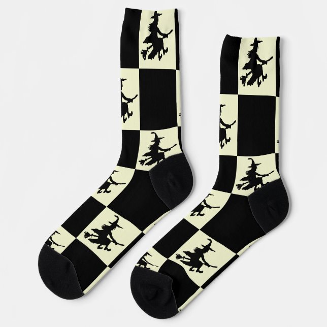 Black Witches Black & Yellow Checkered Socks (Left)